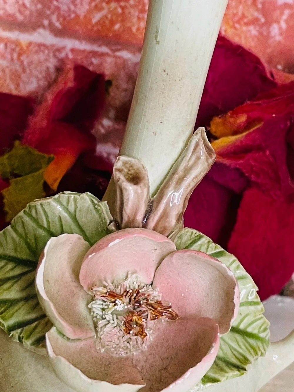 Vintage MCM Ceramic Pink snd White Magnolia Bud Vase